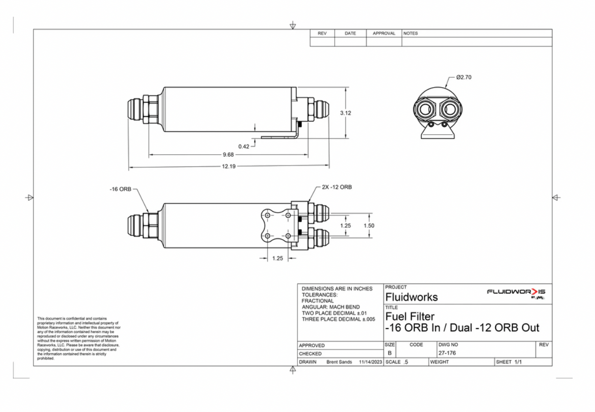 Fluidworks Dual Outlet 32GPM Post Fuel Filter w/ Mount (10 Micron)