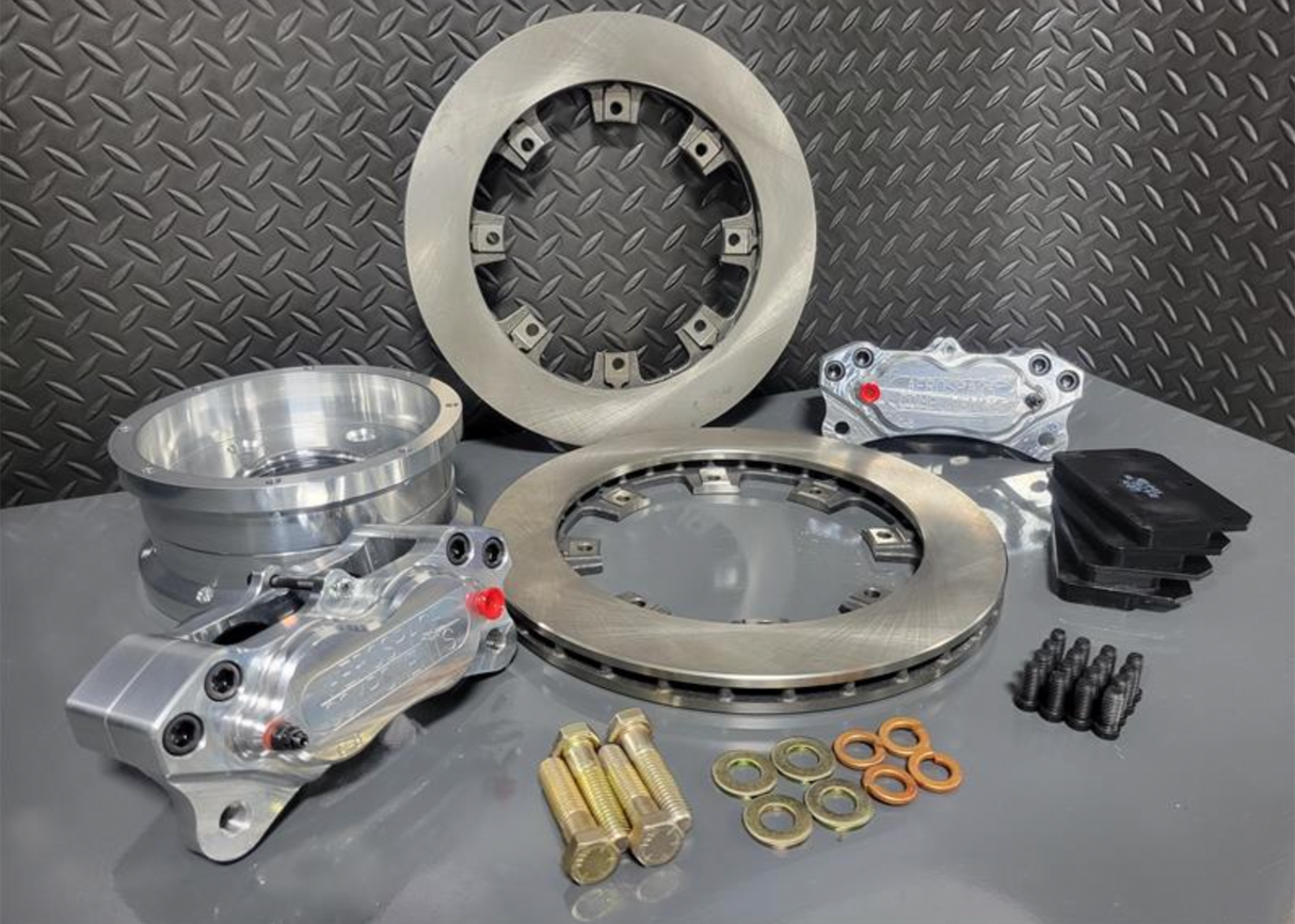 Rear Pro Street Dimpled and Slotted Brake Kit 05-14 Mustang Housing Ends With Strange A1098 C-Clip Eliminators 5Lug- 1/2" Studs Factory ABS Rear